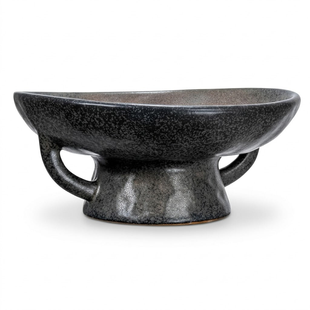 Speckled Charcoal Ceramic Pedestal Bowl