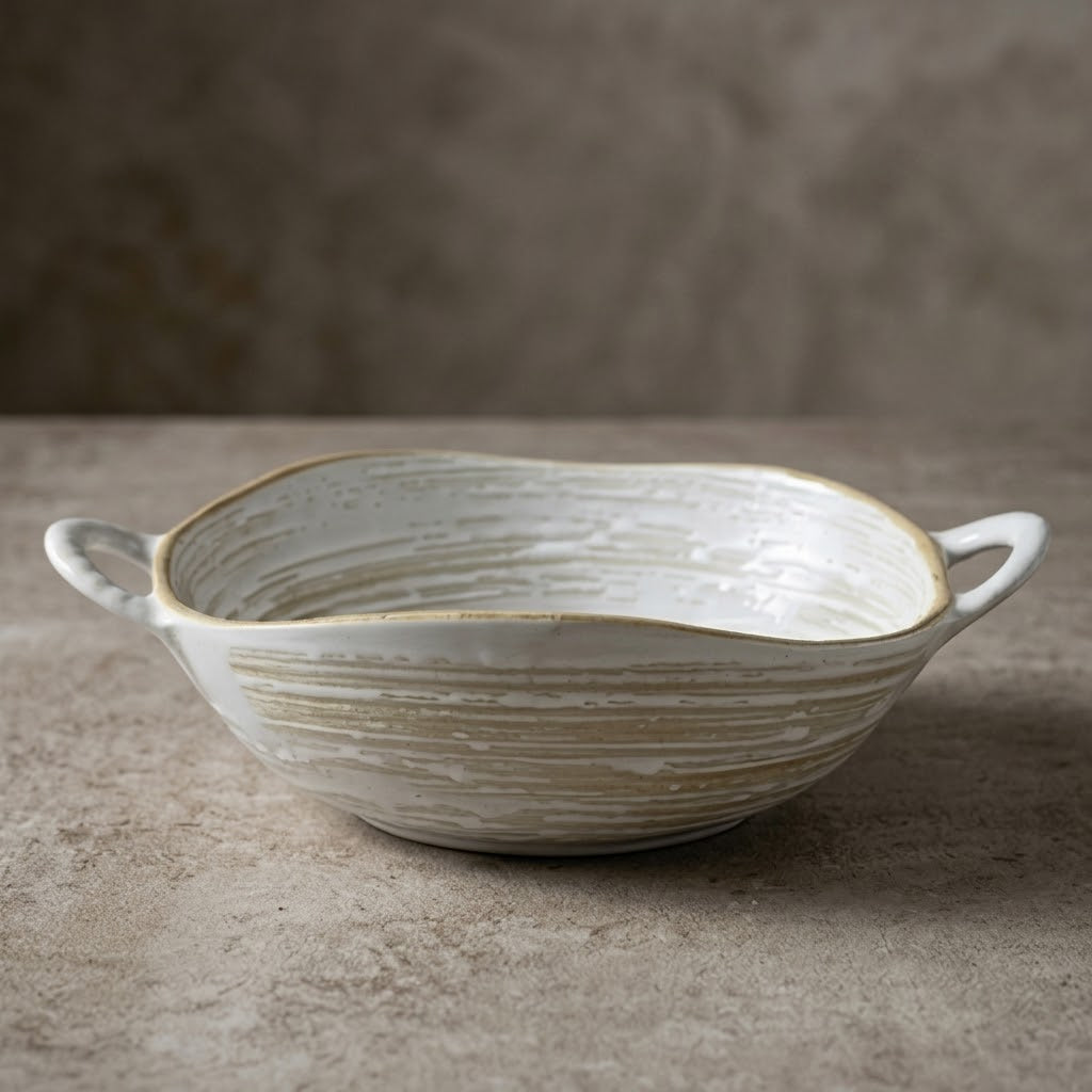 Coastal Swirl Artisanal Ceramic Serving Bowl