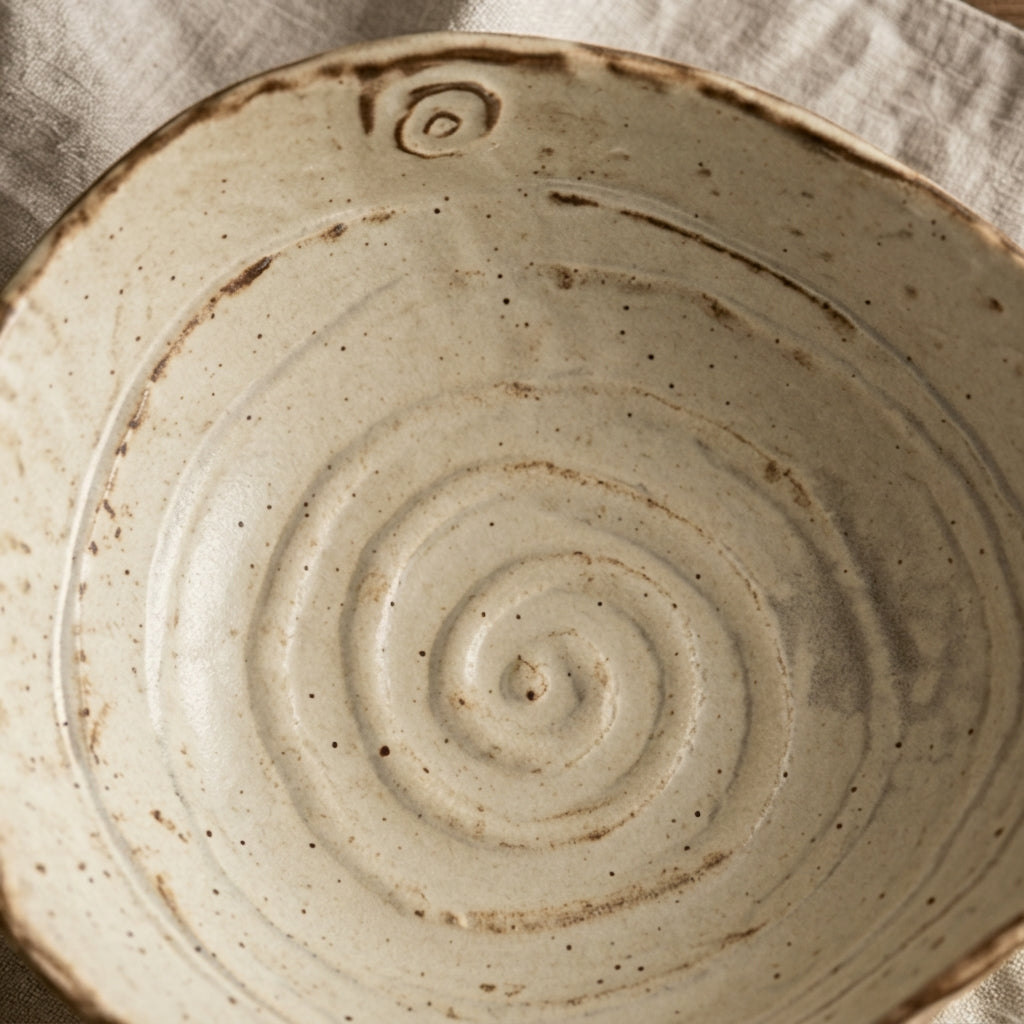Rustic Cream Spiral Ceramic Bowl