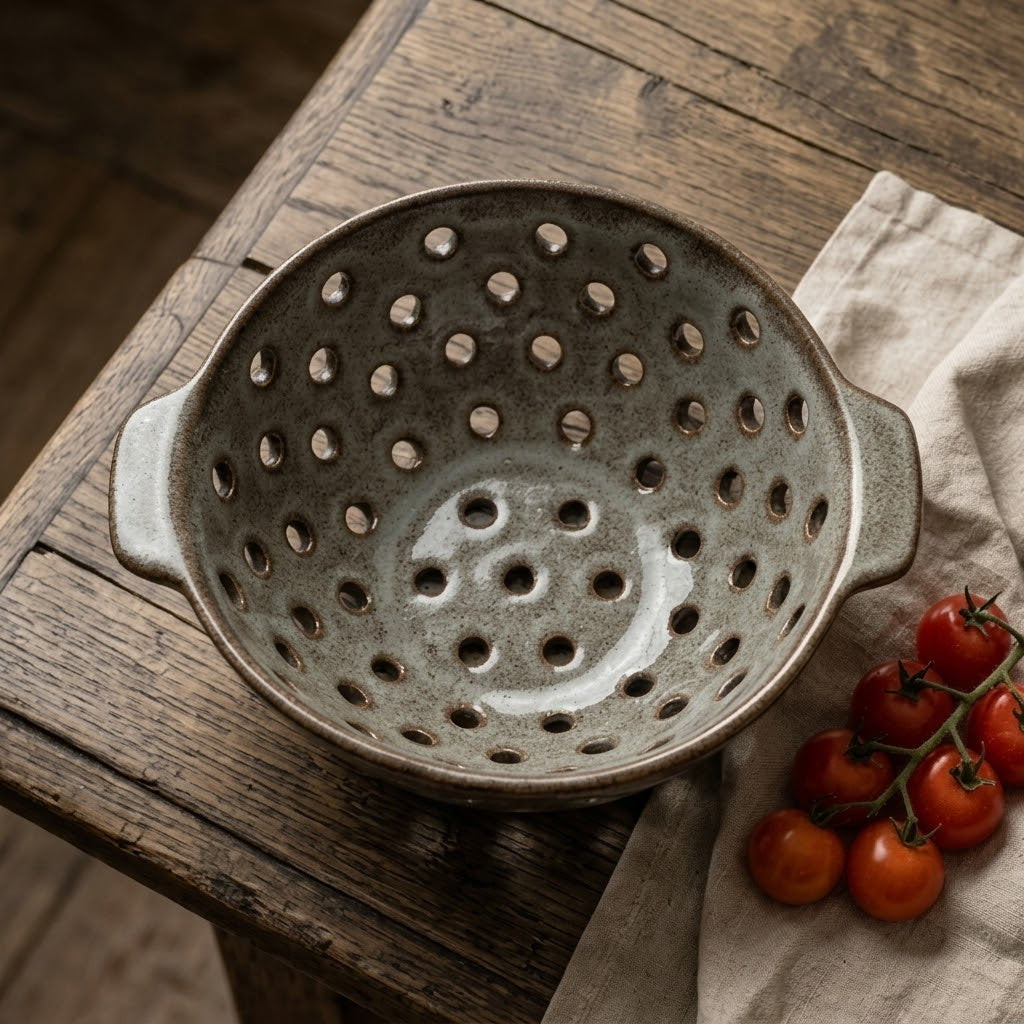 Rustic Charcoal Glazed Ceramic Berry Bowl