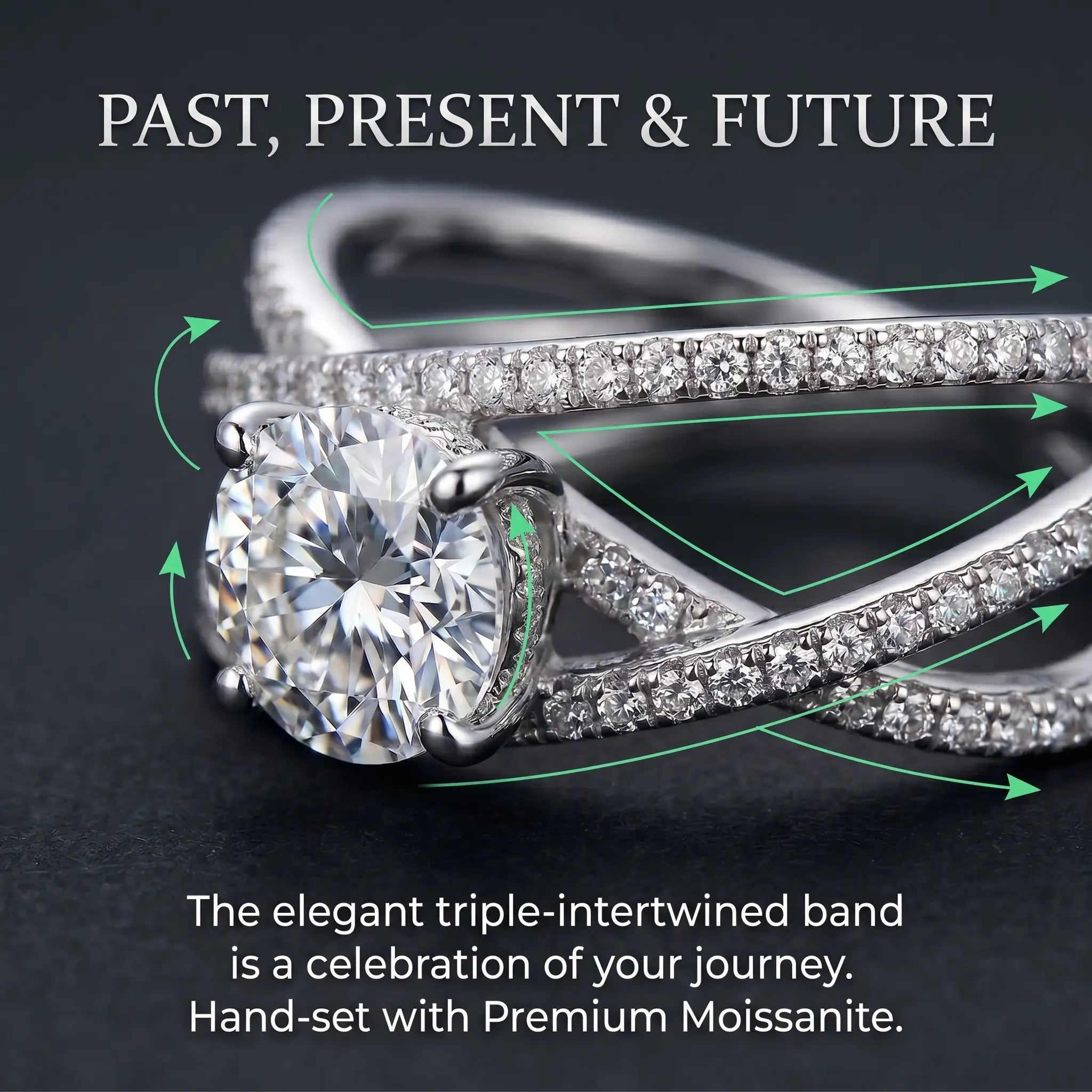 🔥Today Only: 90% OFF! Eternal "Past, Present & Future" 2-Carat Moissanite Ring (Adjustable Fit)