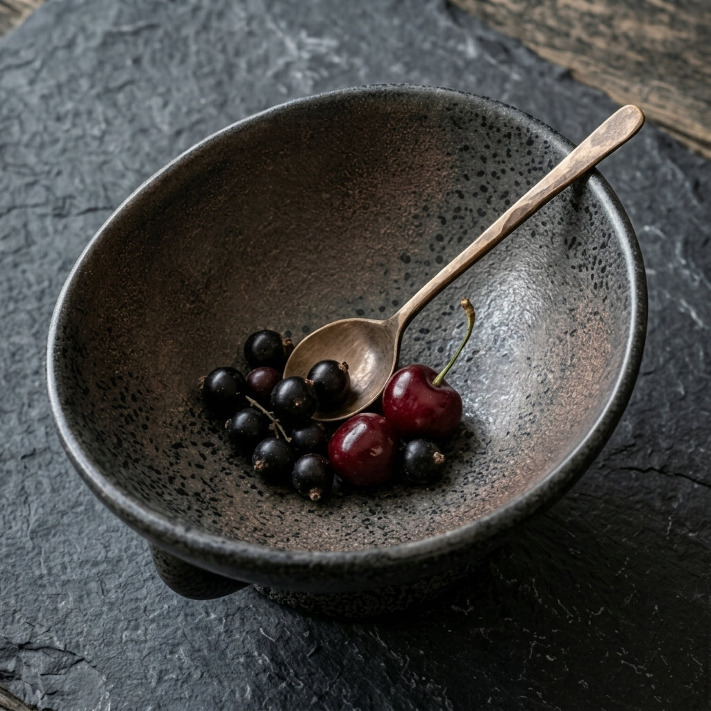 Speckled Charcoal Ceramic Pedestal Bowl