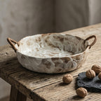Artisanal Marbled Ceramic Bowl with Woven Handles