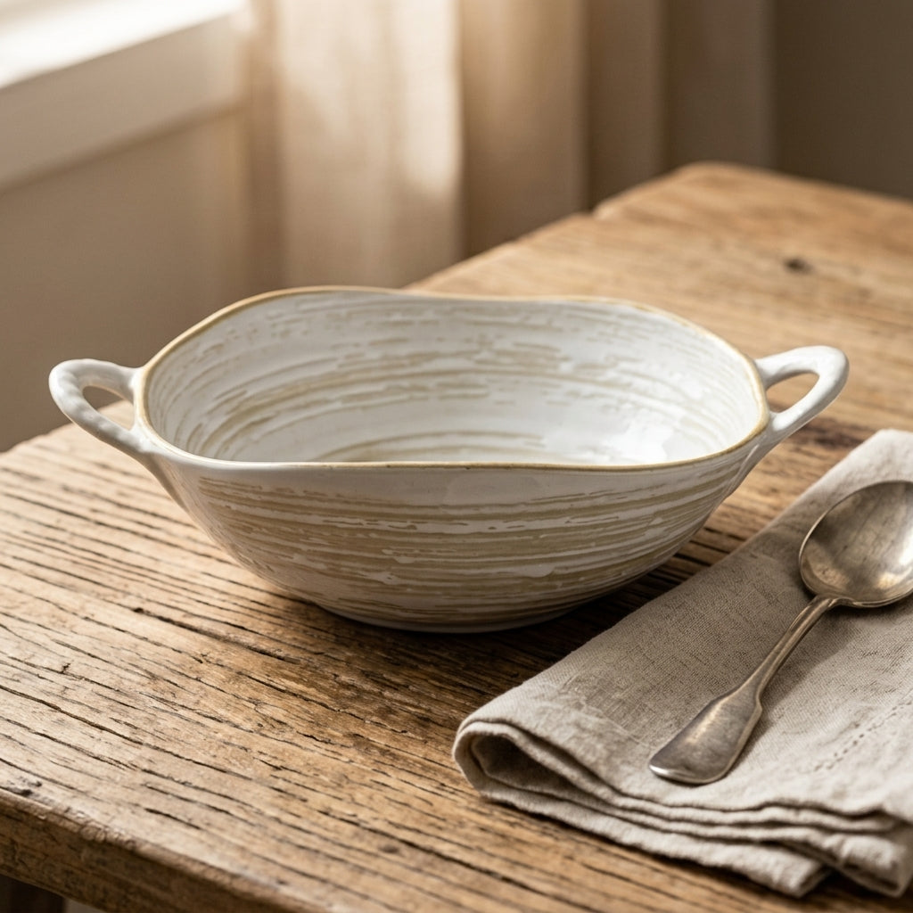 Coastal Swirl Artisanal Ceramic Serving Bowl