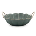 Artisanal Scalloped Ceramic Bowl with Woven Rope Handles