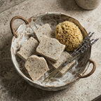 Artisanal Marbled Ceramic Bowl with Woven Handles