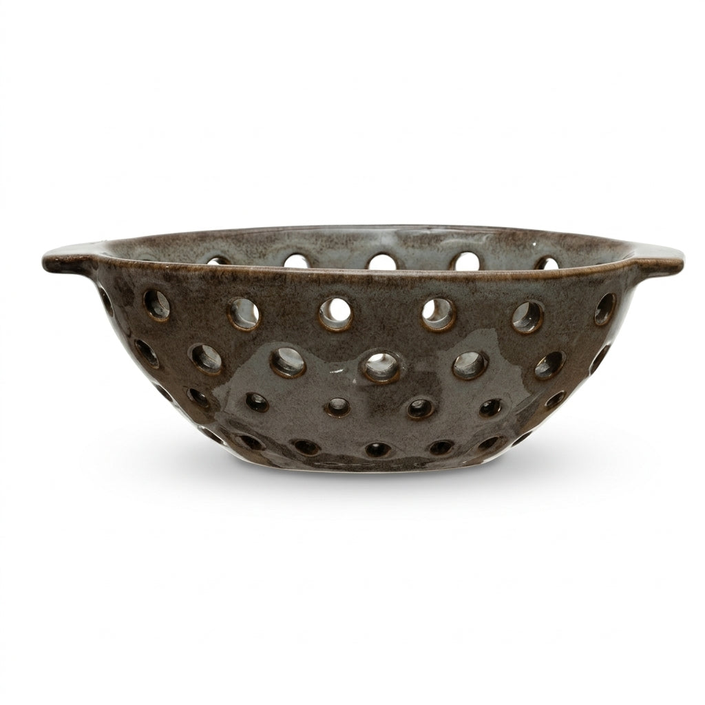Rustic Charcoal Glazed Ceramic Berry Bowl