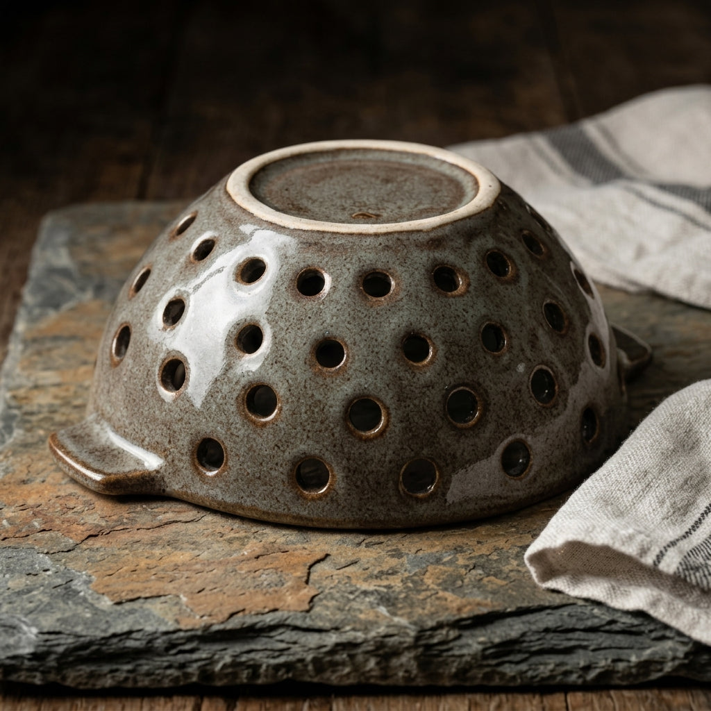 Rustic Charcoal Glazed Ceramic Berry Bowl
