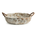 Artisanal Marbled Ceramic Bowl with Woven Handles