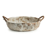 Artisanal Marbled Ceramic Bowl with Woven Handles