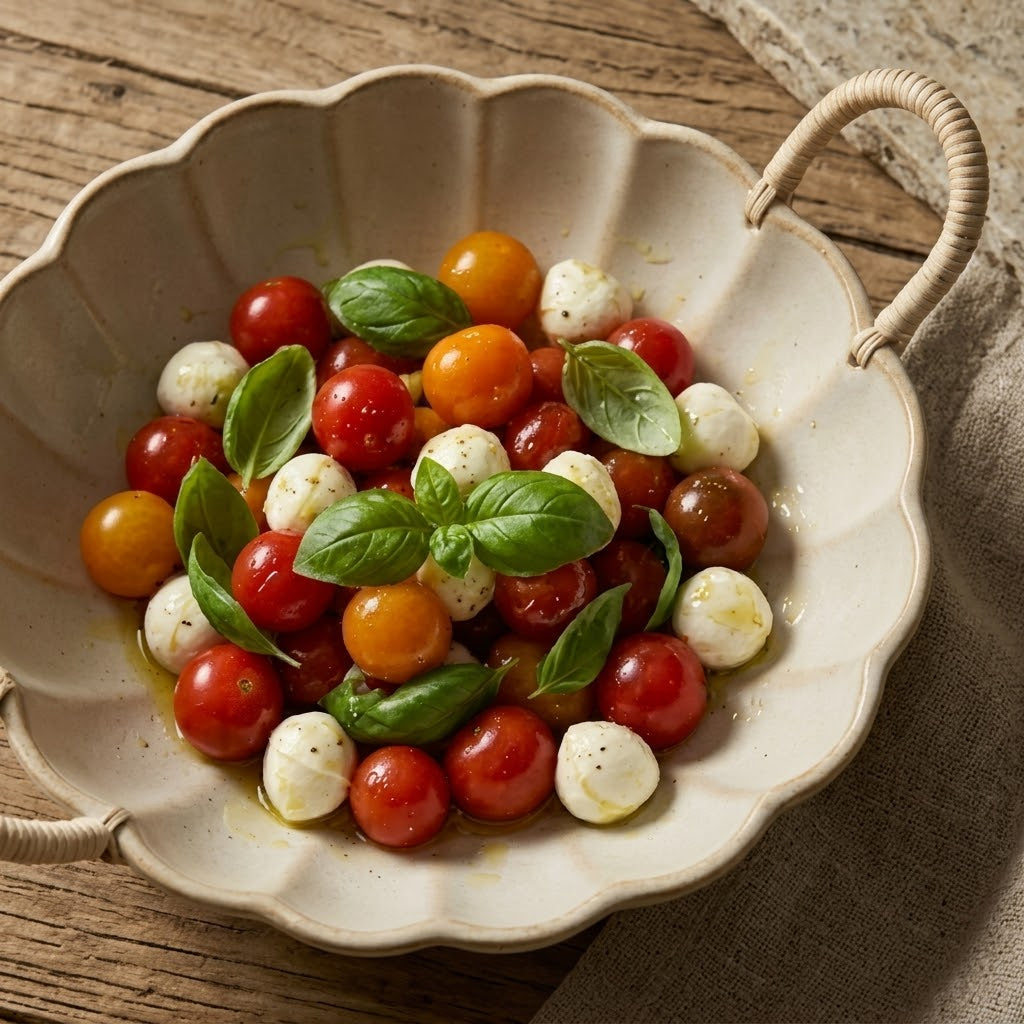 Artisan Fluted Ceramic Bowl with Woven Handles