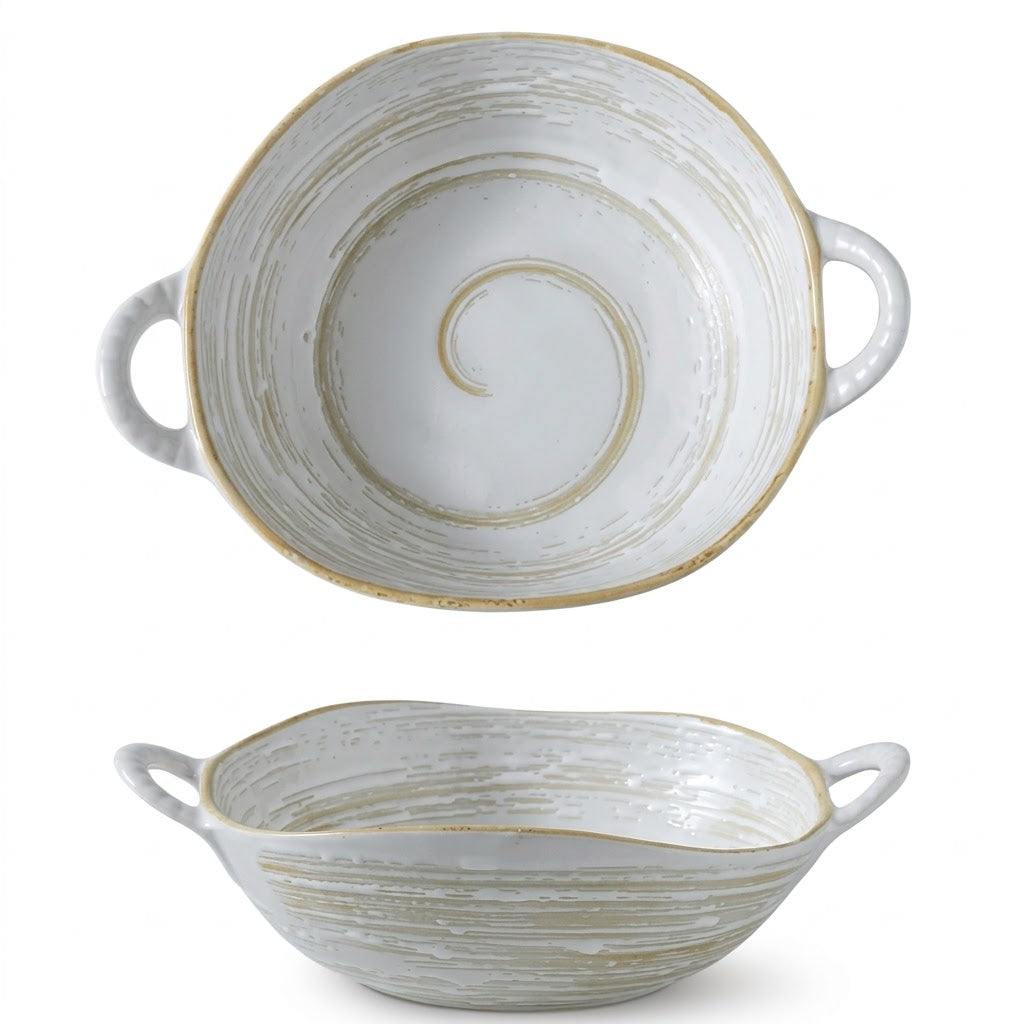 Coastal Swirl Artisanal Ceramic Serving Bowl