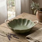 Artisan Scalloped Ceramic Bowl in Sage Green