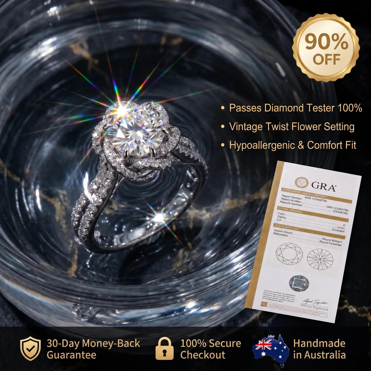 Vintage Twist Moissanite Ring — Passes Diamond Test 🔥 90% OFF