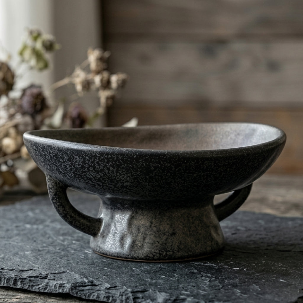 Speckled Charcoal Ceramic Pedestal Bowl
