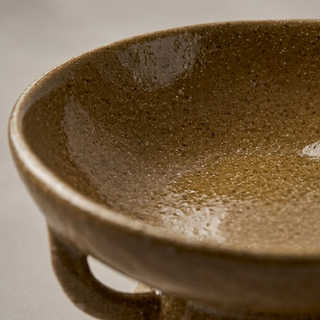 Artisanal Earthy Brown Speckled Pedestal Bowl