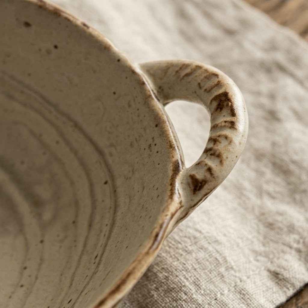 Rustic Cream Spiral Ceramic Bowl