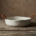 Textured Honeycomb Ceramic Bowl with Woven Handles