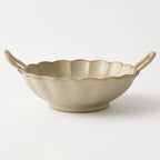 Artisan Fluted Ceramic Bowl with Woven Handles
