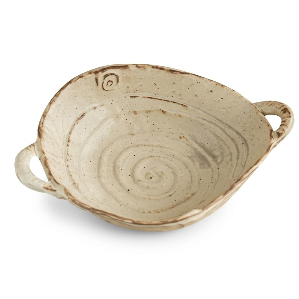 Rustic Cream Spiral Ceramic Bowl